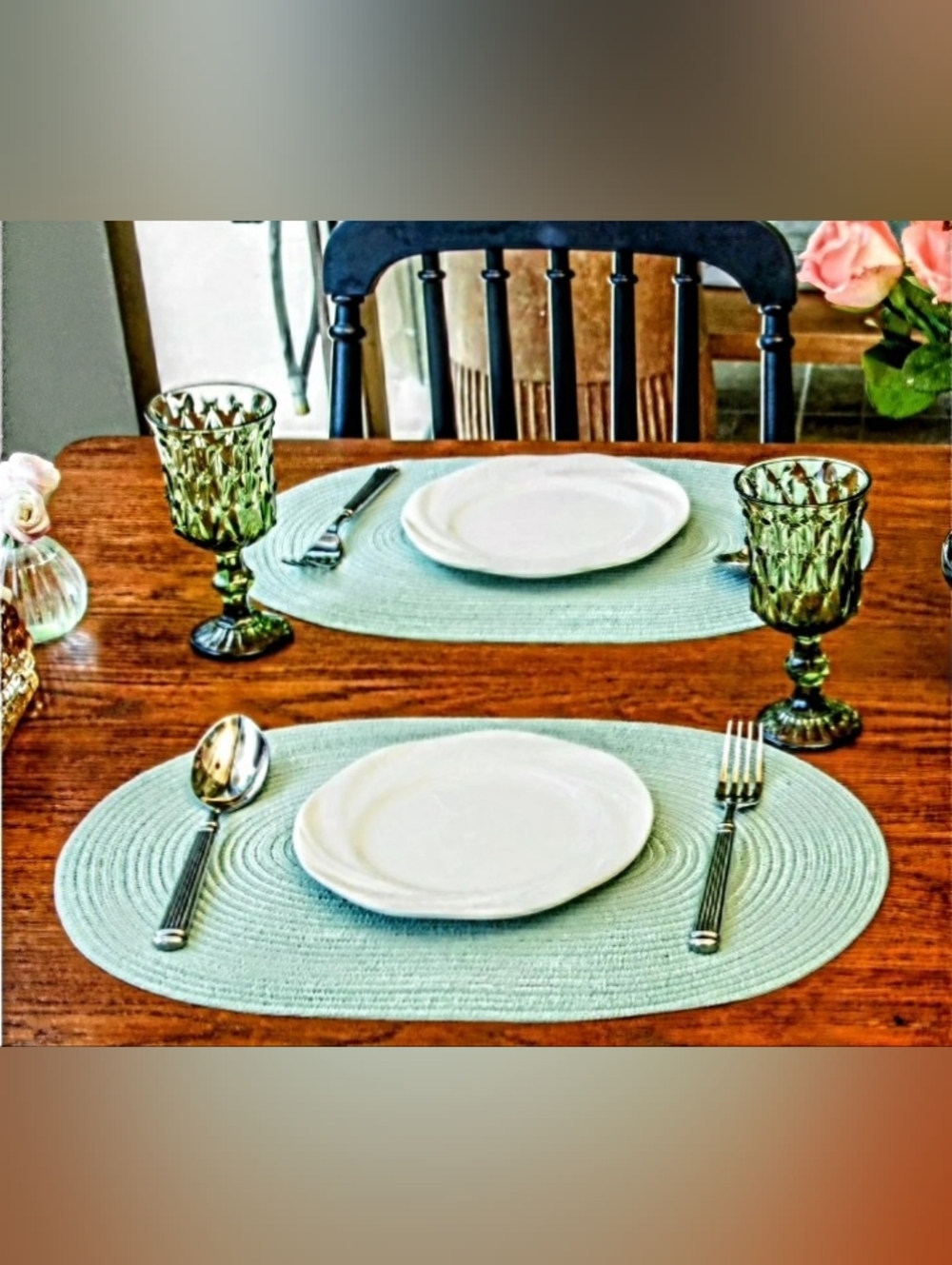 Woven Oval Placemat Set Of 6 in Sage Green - ⭐️NEW⭐️